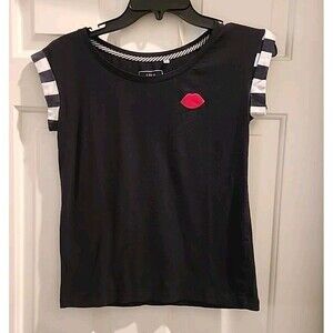 Lulu Guiness Top Black Cute Tee Shirt Womens Size XS